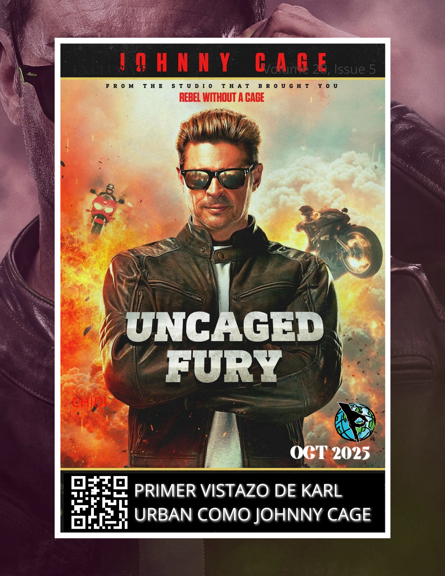 Karl Urban caracterizado como Johnny Cage en el póster promocional Uncaged Fury